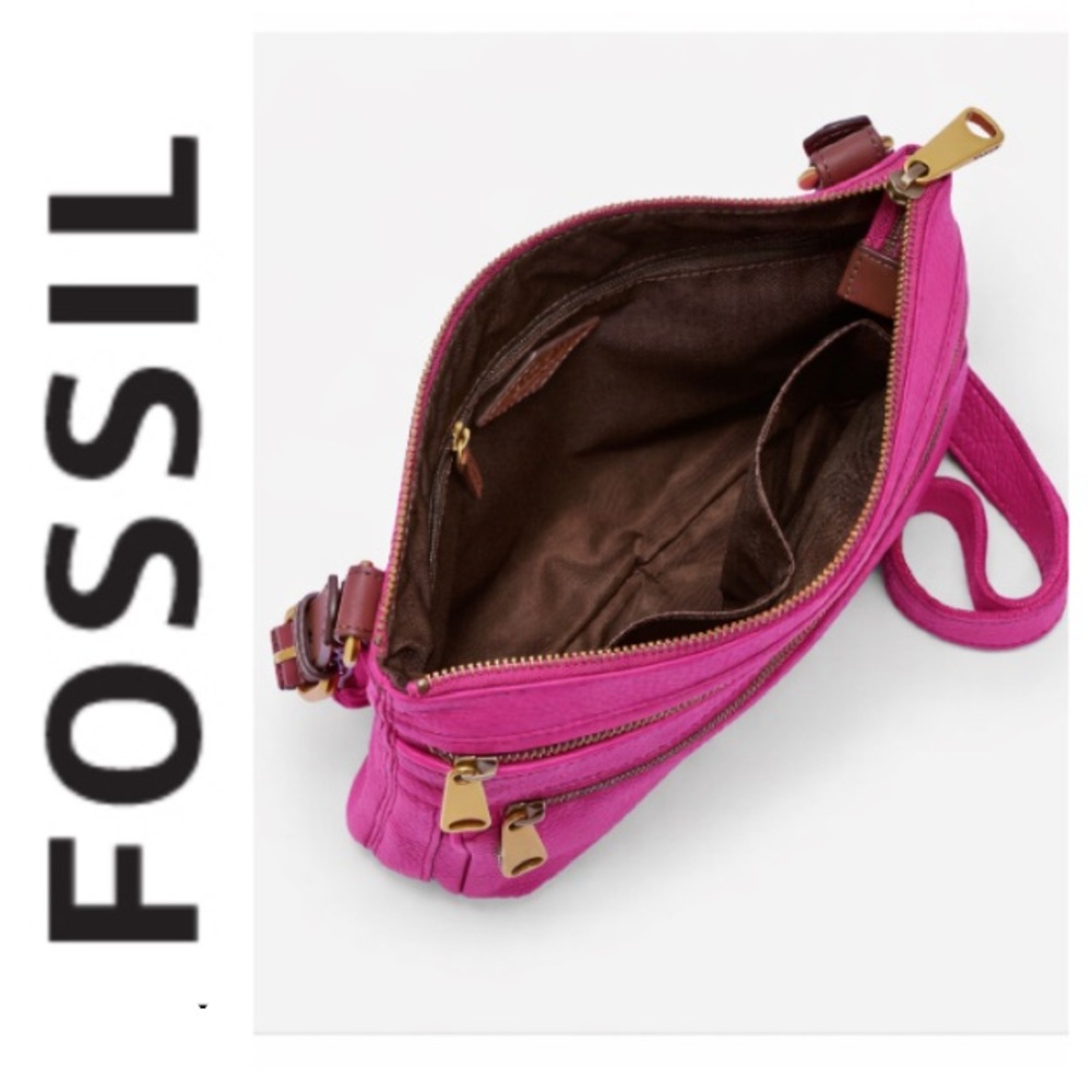 Fossil ‘Explorer’ cow-hide leather crossbody in ‘fuchsia’ - Picture 15 of 15